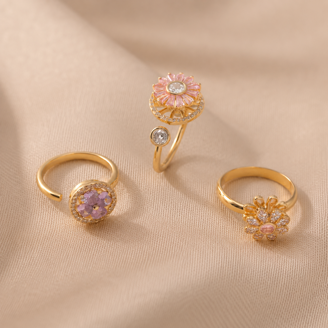 Trío de flores con anillos giratorios  relajantes