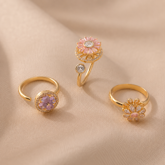Trío de flores con anillos giratorios  relajantes